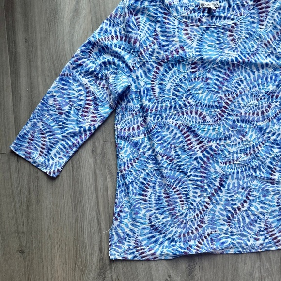 Women’s Jackquard ¾ Sleeve Blouse Blue Pattern Size Small - Picture 3 of 9